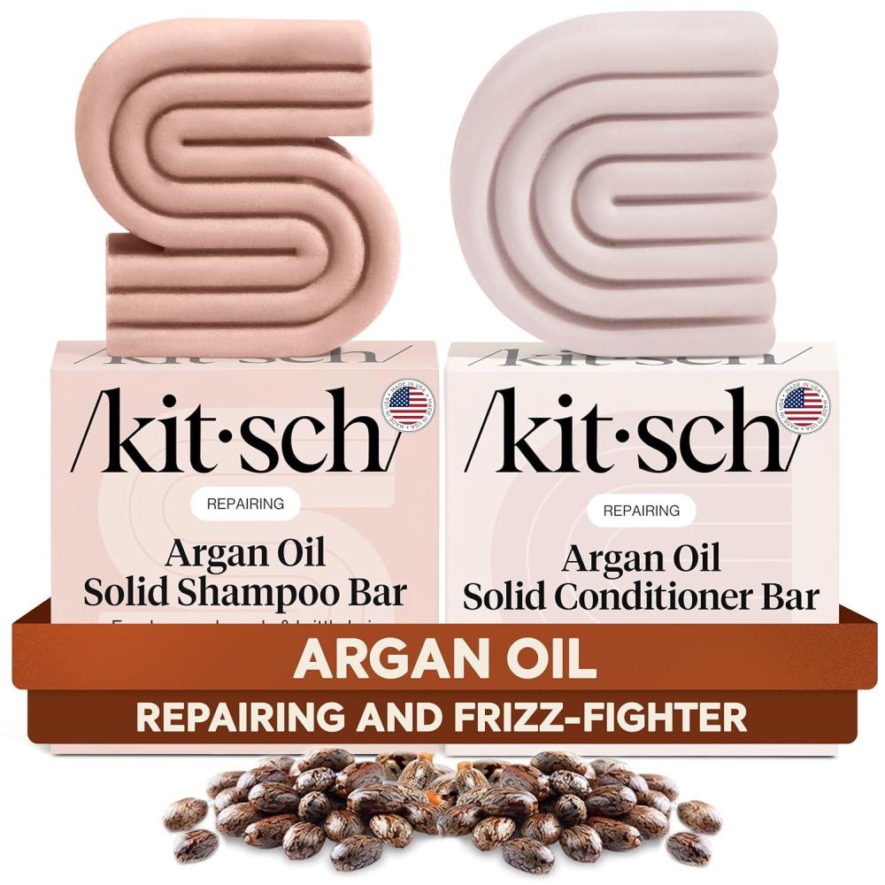 imageKitsch Argan Oil Shampoo and Conditioner Bar Repairing Solid Shampoo and Conditioner for Women and Men Moisturizing Hair Care for Dry Damaged Hair Paraben amp SulfateFree Made in USA 2pc set