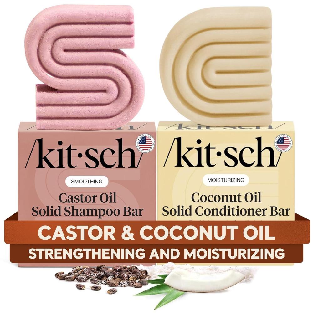 imageKitsch Castor Oil Shampoo Bar amp Coconut Oil Conditioner Bar Nourishing Shampoo and Conditioner Set for Dry Damaged Hair Strengthening Hair Care Hydrating amp DeepMoisturizing 2pc set