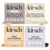 Kitsch 4pc Set – Rice Water Shampoo and Conditioner Set + Charcoal Body Wash Bar & Exfoliating Sugar Body Scrub – Hair & Body Bar Soap – Silicone, Paraben and Sulfate Free Solid Bars