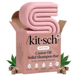 Kitsch Castor Oil Shampoo Bar Soap – Hydrating & Moisturizing Hair Care – Organic Castor Oil Solid Shampoo for Hair Growth & Scalp Nourishment – Silicone & Paraben-Free, Vegan, Made in USA – 3.2oz(Castor Oil Nourishing Shampoo Bar NEW)