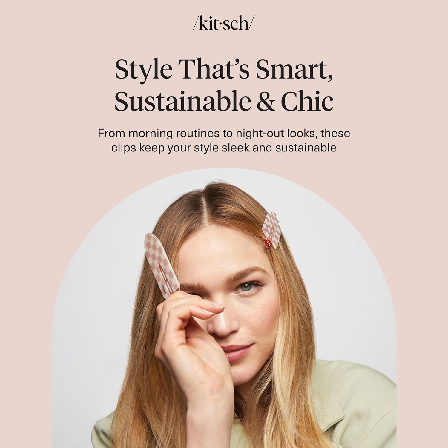 imageBridgerton x Kitsch Creaseless Hair Clips for Women No Crease No Bend Hair Clips for Styling Bangs Makeup Application Face Wash Recycled Acrylic Toile in Bloom Ideal Gifts for Women 4pcsTerracotta Checkered