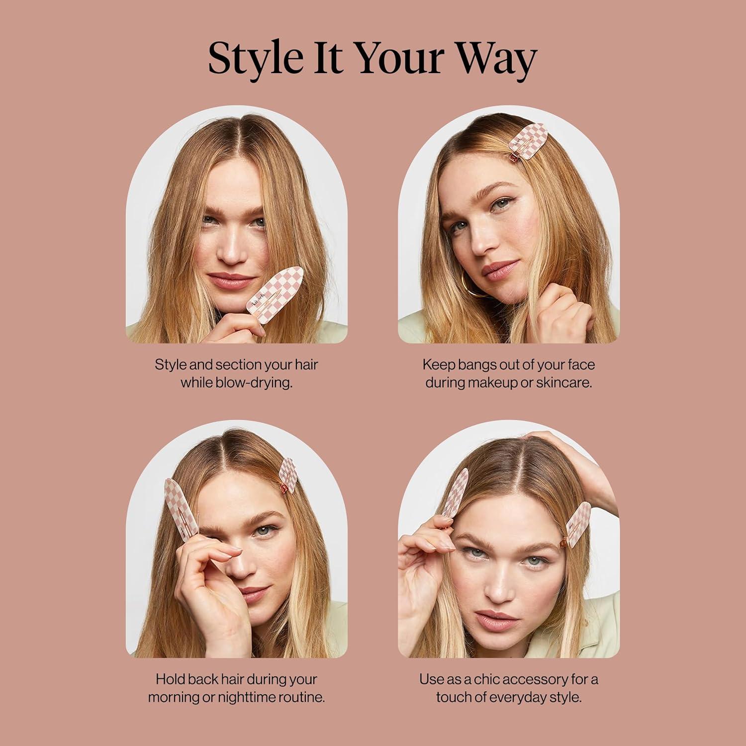 imageBridgerton x Kitsch Creaseless Hair Clips for Women No Crease No Bend Hair Clips for Styling Bangs Makeup Application Face Wash Recycled Acrylic Toile in Bloom Ideal Gifts for Women 4pcsTerracotta Checkered