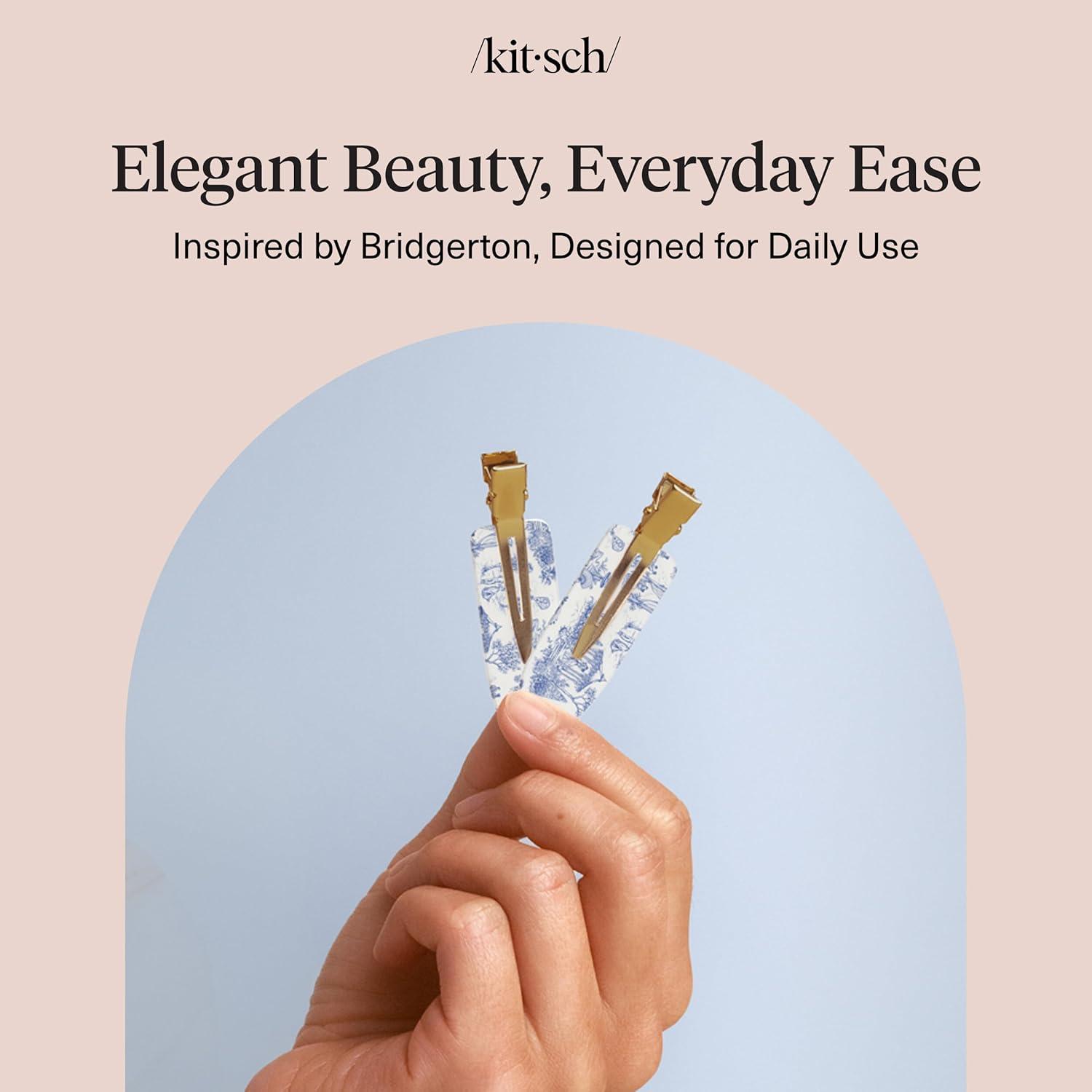 imageBridgerton x Kitsch Creaseless Hair Clips for Women No Crease No Bend Hair Clips for Styling Bangs Makeup Application Face Wash Recycled Acrylic Toile in Bloom Ideal Gifts for Women 4pcsToile in Bloom