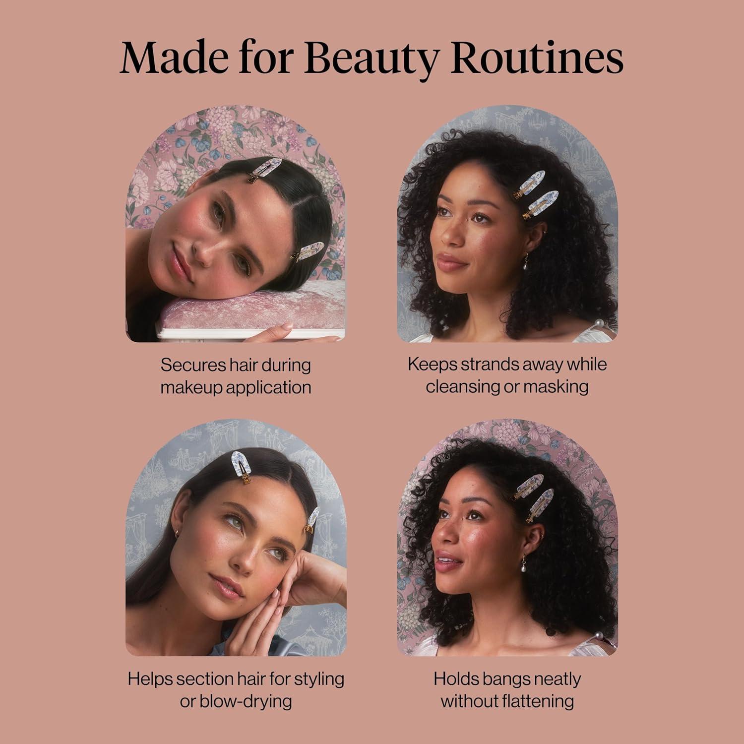 imageBridgerton x Kitsch Creaseless Hair Clips for Women No Crease No Bend Hair Clips for Styling Bangs Makeup Application Face Wash Recycled Acrylic Toile in Bloom Ideal Gifts for Women 4pcsToile in Bloom