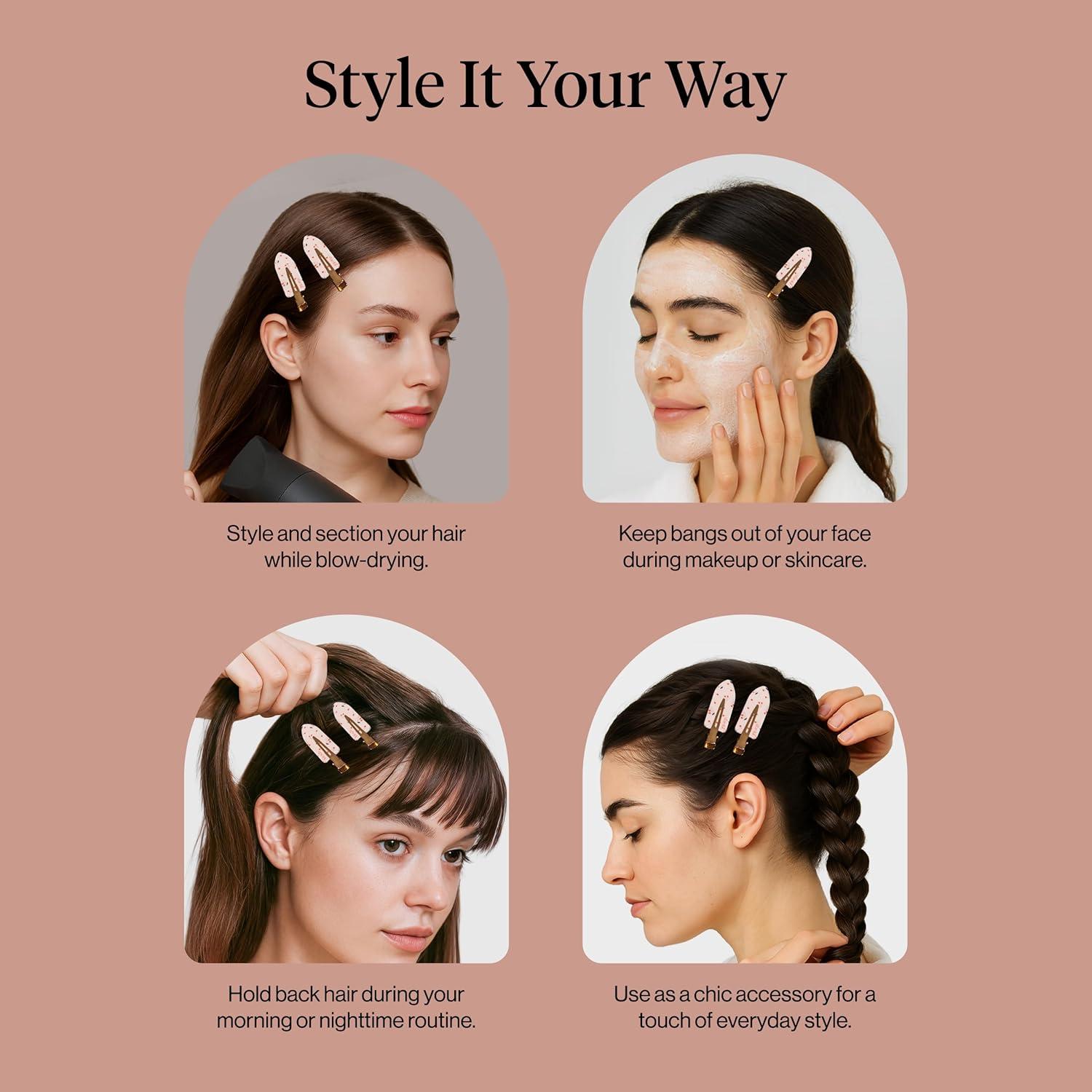 imageBridgerton x Kitsch Creaseless Hair Clips for Women No Crease No Bend Hair Clips for Styling Bangs Makeup Application Face Wash Recycled Acrylic Toile in Bloom Ideal Gifts for Women 4pcsCherry Print