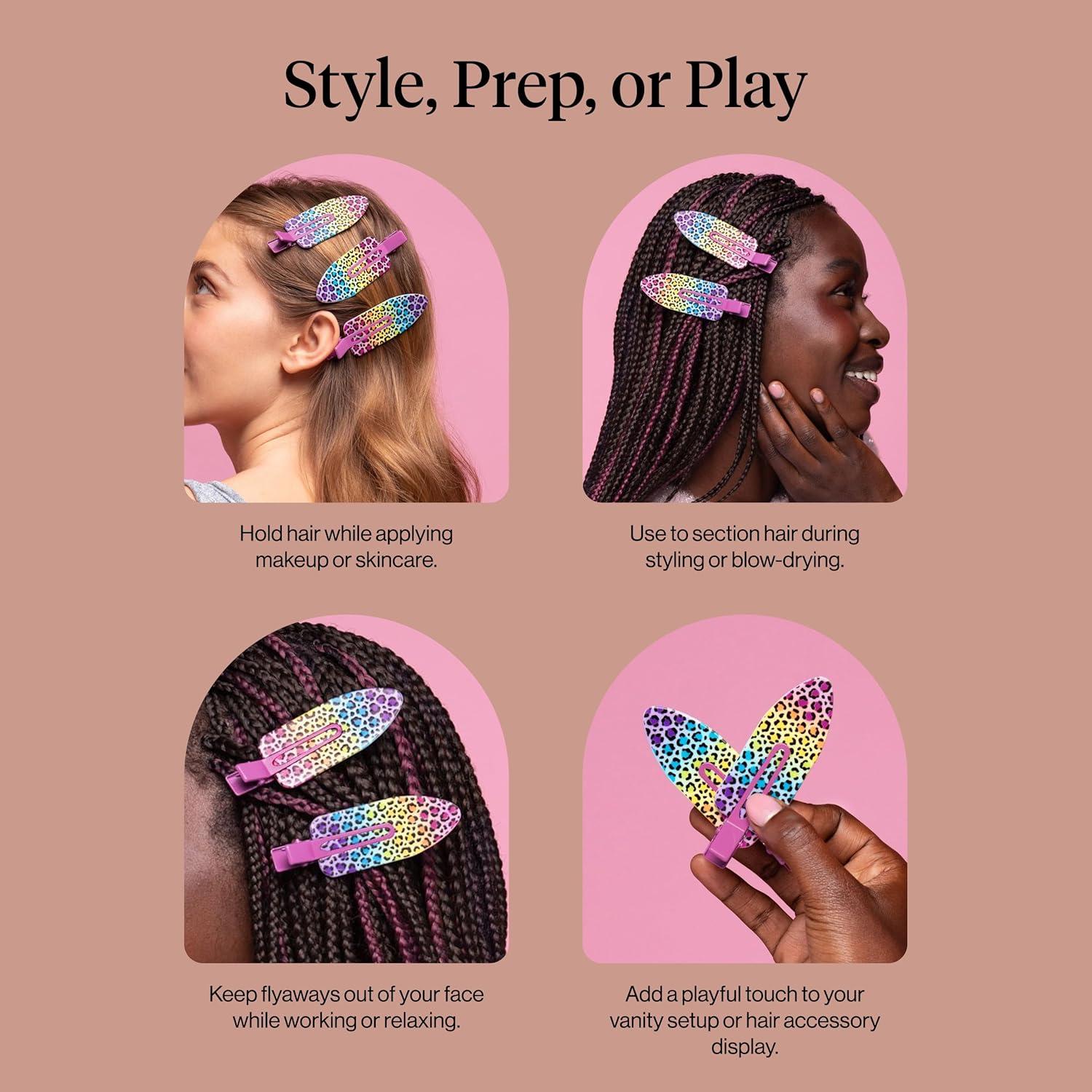 imageBridgerton x Kitsch Creaseless Hair Clips for Women No Crease No Bend Hair Clips for Styling Bangs Makeup Application Face Wash Recycled Acrylic Toile in Bloom Ideal Gifts for Women 4pcsRainbow Leopard