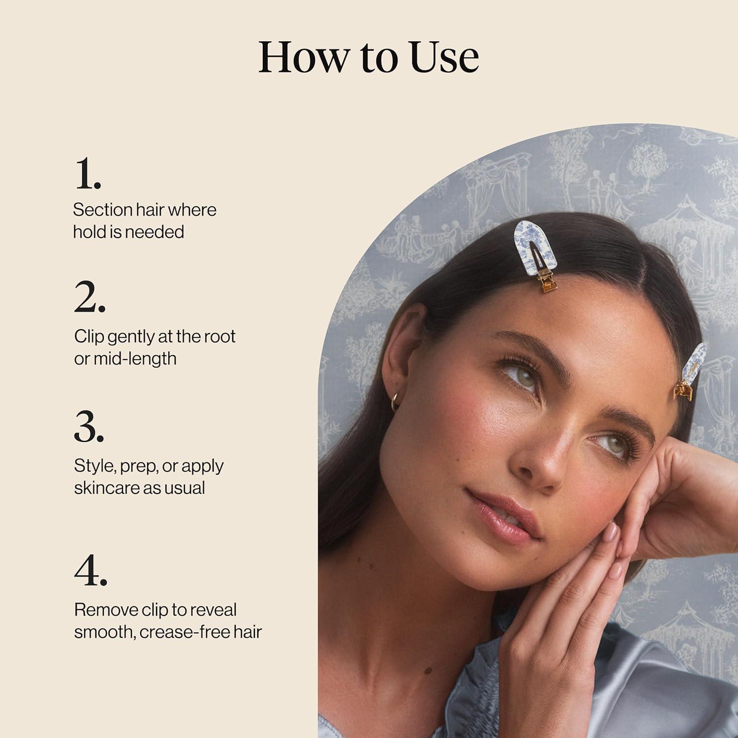 imageBridgerton x Kitsch Creaseless Hair Clips for Women No Crease No Bend Hair Clips for Styling Bangs Makeup Application Face Wash Recycled Acrylic Toile in Bloom Ideal Gifts for Women 4pcsToile in Bloom