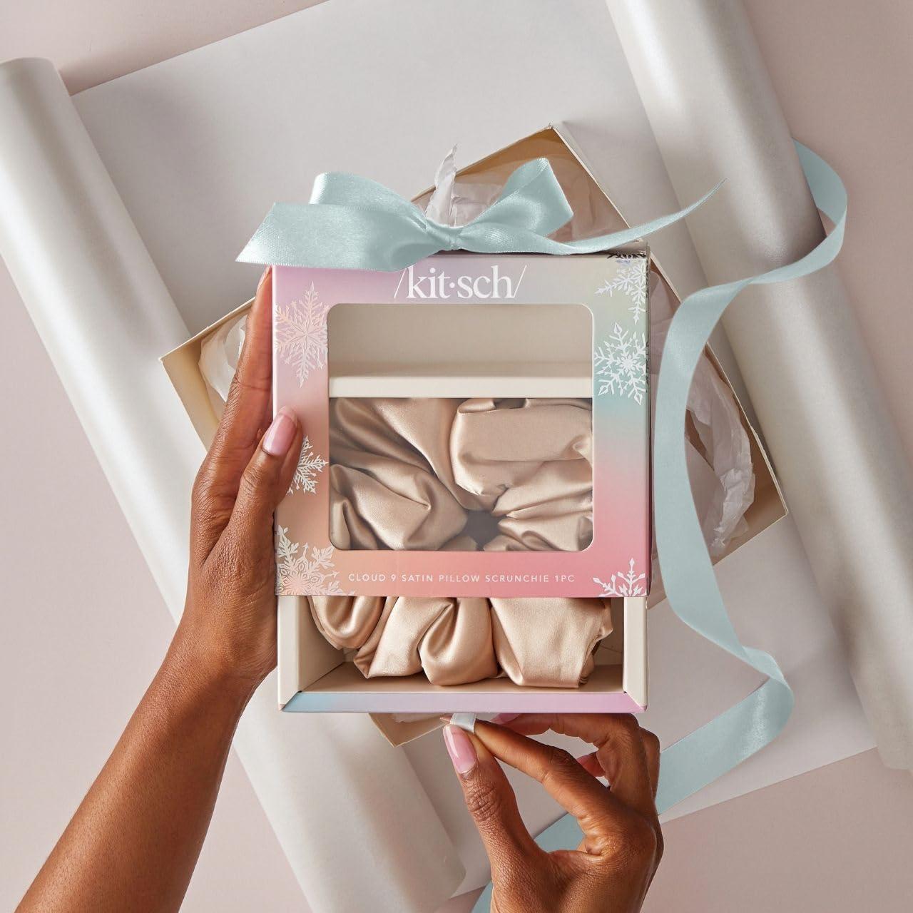 imageBridgerton x Kitsch Satin Scrunchies for Women No Snag No Tugging Soft amp Comfortable Scrunchies for Girls Perfect for Day or Night Ideal Gifts for Women Toile De Blue 2pcsChampagne