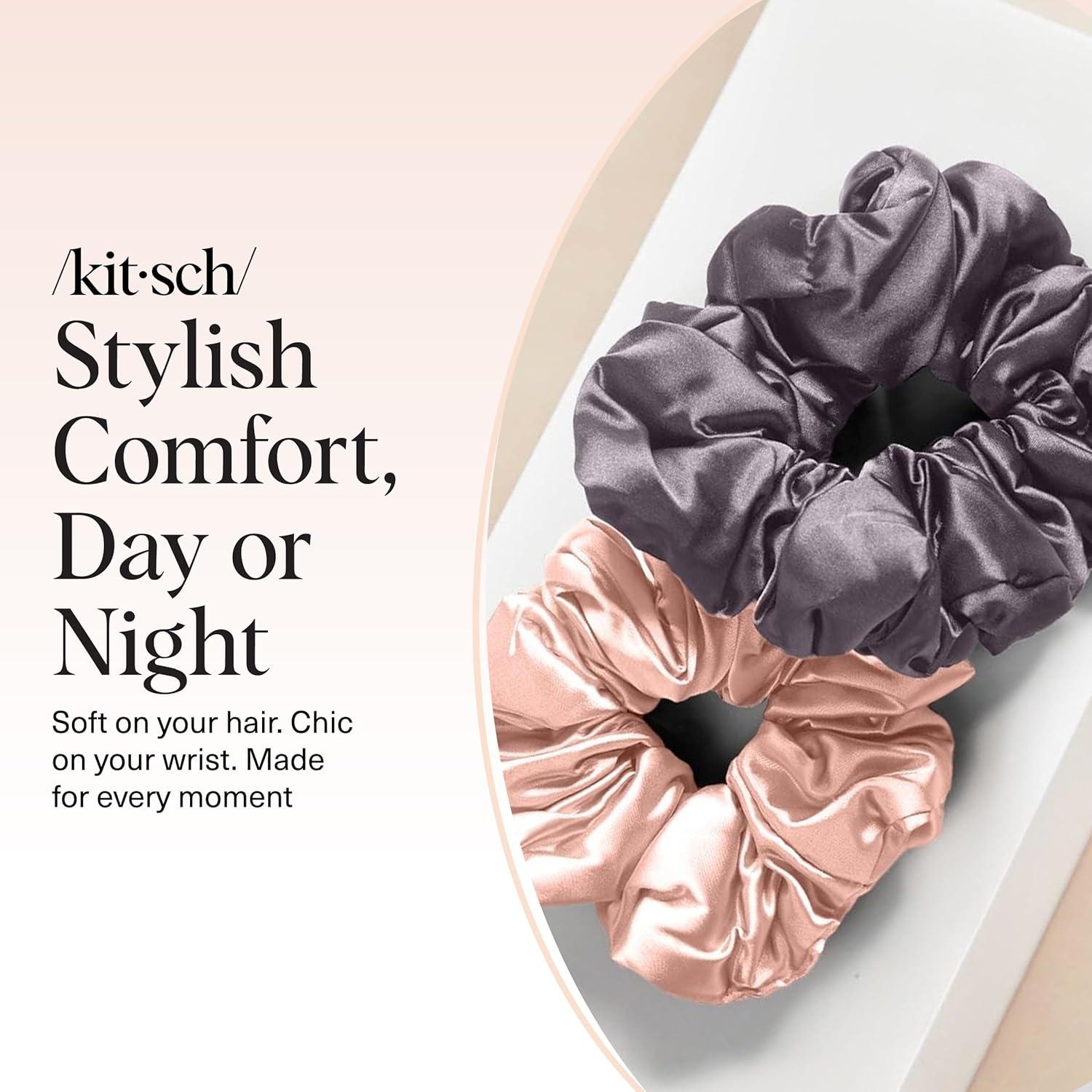 imageBridgerton x Kitsch Satin Scrunchies for Women No Snag No Tugging Soft amp Comfortable Scrunchies for Girls Perfect for Day or Night Ideal Gifts for Women Toile De Blue 2pcsBlushCharcoal