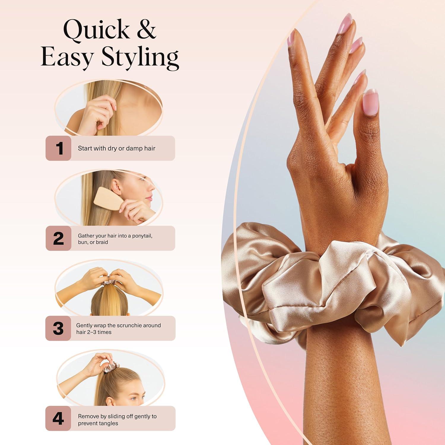 imageBridgerton x Kitsch Satin Scrunchies for Women No Snag No Tugging Soft amp Comfortable Scrunchies for Girls Perfect for Day or Night Ideal Gifts for Women Toile De Blue 2pcsChampagne