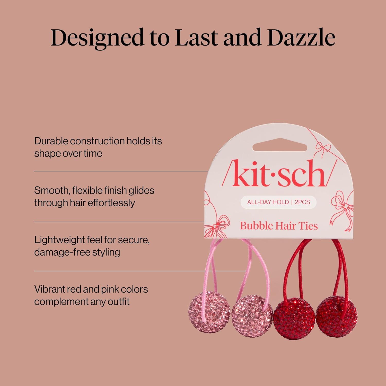 imageKitsch Bubble Hair Tie No Damage Sparkly Ponytail Holders with Shimmering Rhinestones Creaseless Fun amp Festive Hair Accessories for Everyday Styling Ideal Gifts for Women Red amp Pink 2pc Set
