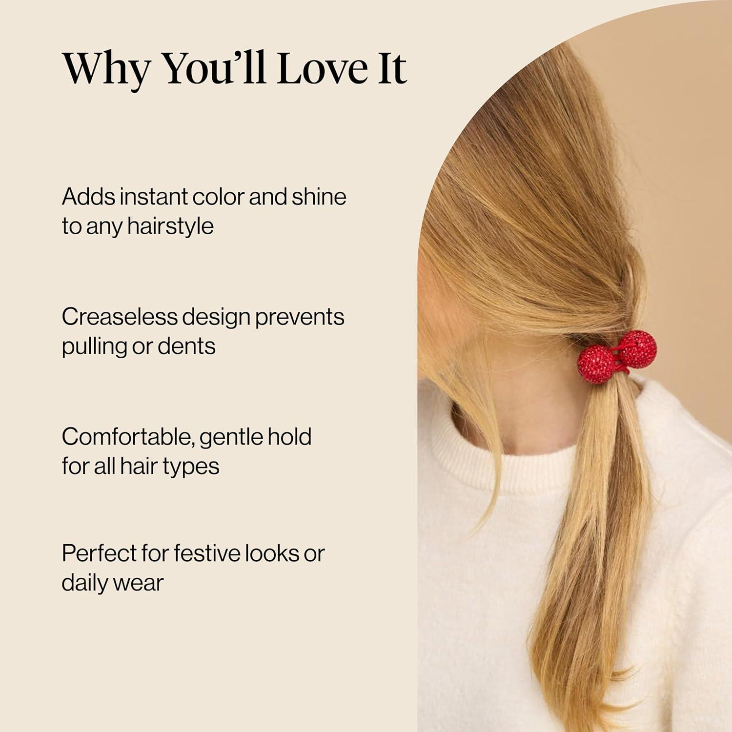 imageKitsch Bubble Hair Tie No Damage Sparkly Ponytail Holders with Shimmering Rhinestones Creaseless Fun amp Festive Hair Accessories for Everyday Styling Ideal Gifts for Women Red amp Pink 2pc Set