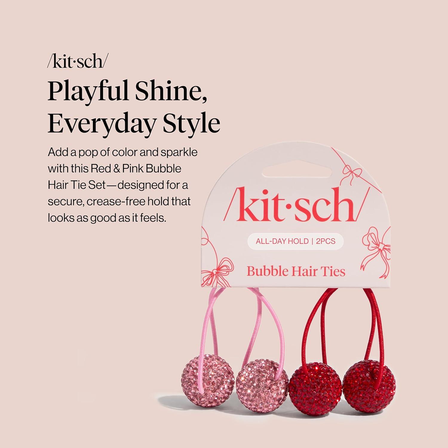 imageKitsch Bubble Hair Tie No Damage Sparkly Ponytail Holders with Shimmering Rhinestones Creaseless Fun amp Festive Hair Accessories for Everyday Styling Ideal Gifts for Women Red amp Pink 2pc Set