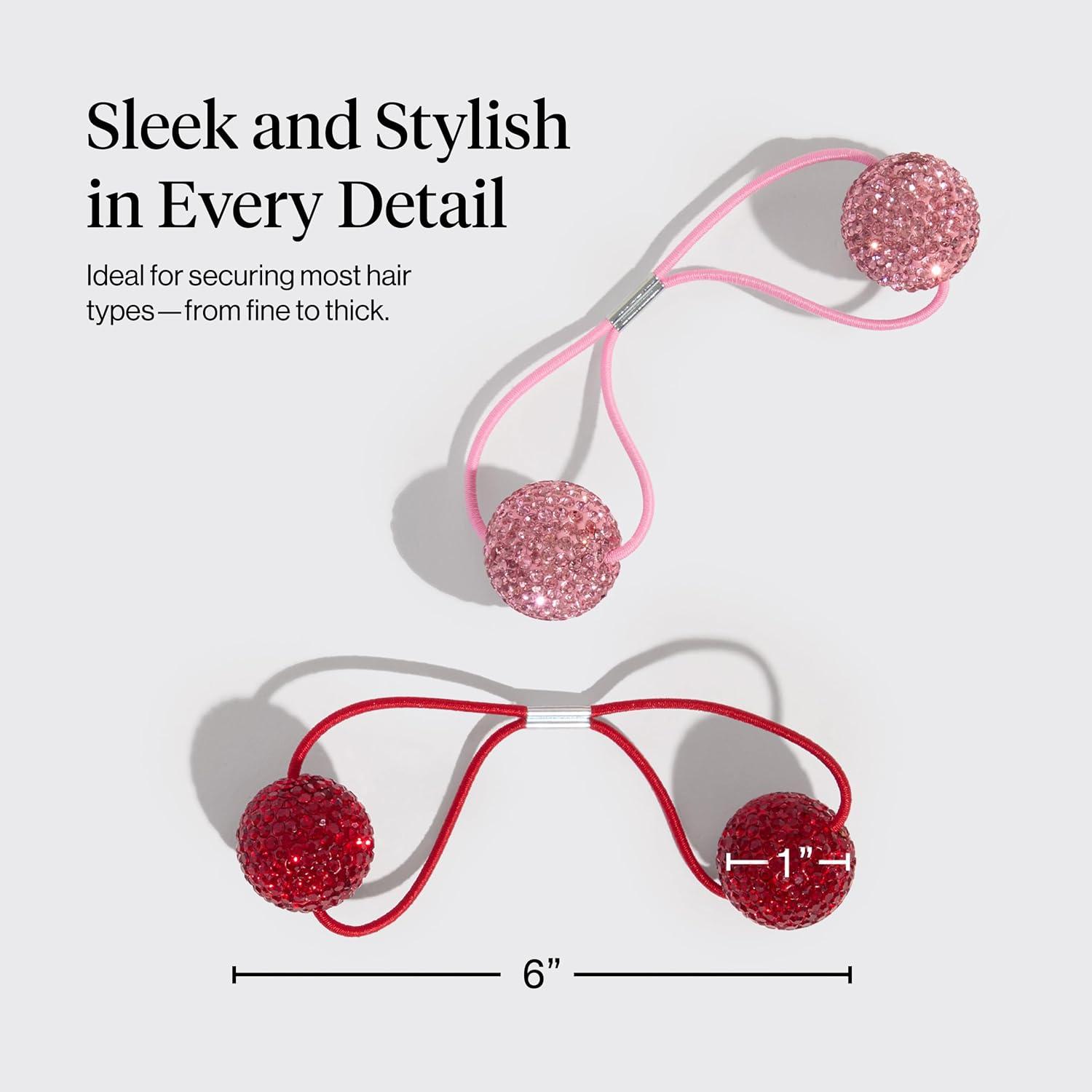 imageKitsch Bubble Hair Tie No Damage Sparkly Ponytail Holders with Shimmering Rhinestones Creaseless Fun amp Festive Hair Accessories for Everyday Styling Ideal Gifts for Women Red amp Pink 2pc Set