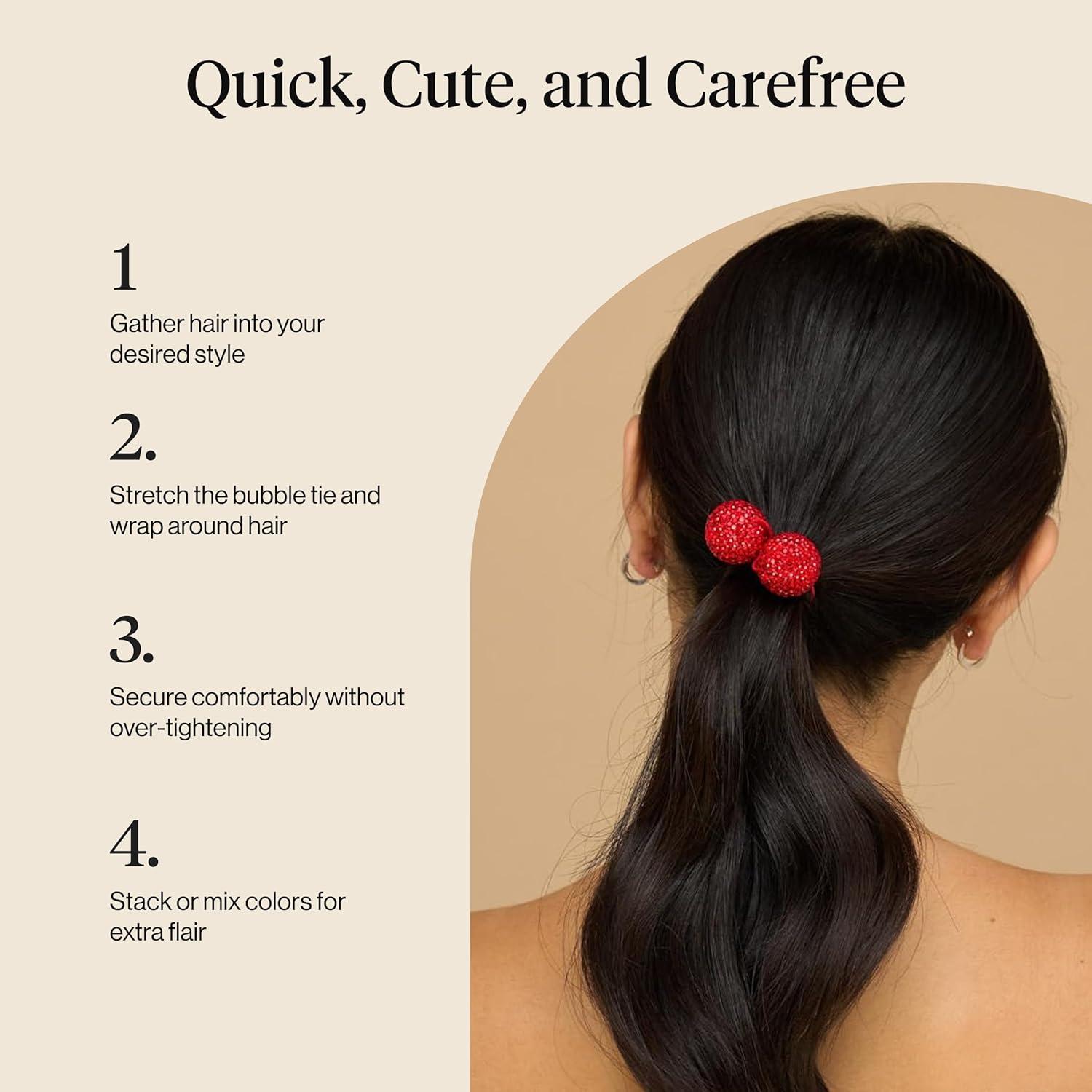 imageKitsch Bubble Hair Tie No Damage Sparkly Ponytail Holders with Shimmering Rhinestones Creaseless Fun amp Festive Hair Accessories for Everyday Styling Ideal Gifts for Women Red amp Pink 2pc Set