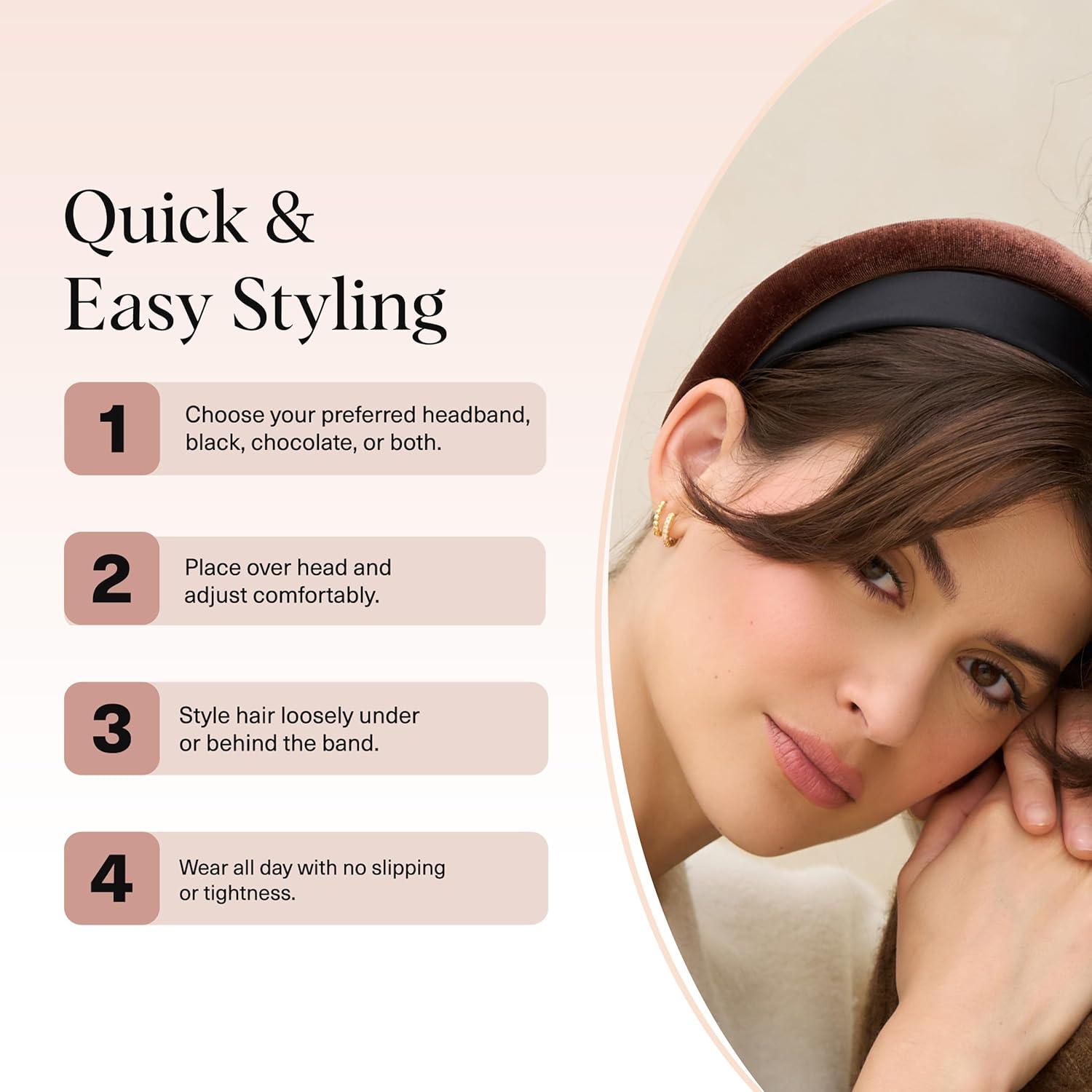 imageKitsch Velvet Headbands for Women amp Girls NoSlip Comfortable Lightweight amp Gentle on Hair Ideal Hair Accessories for Everyday Looks Pink Red amp Green 3pcsBlack Chocolate