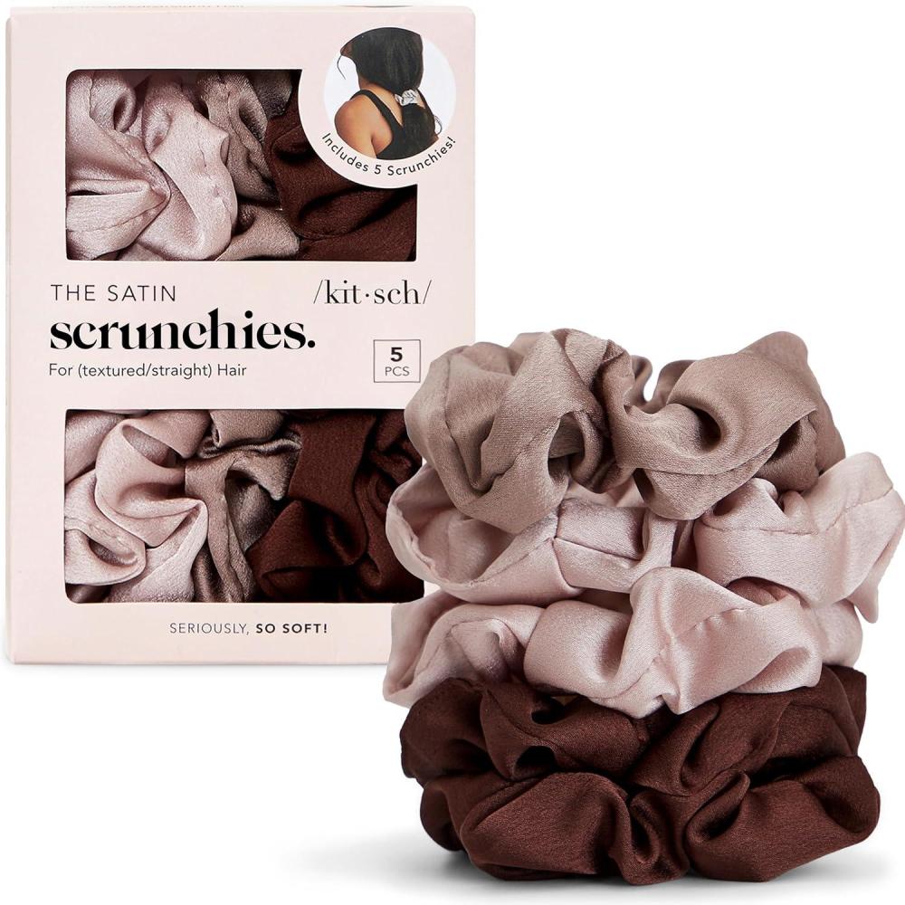 imageBridgerton x Kitsch Satin Scrunchies for Women No Snag No Tugging Soft amp Comfortable Scrunchies for Girls Perfect for Day or Night Ideal Gifts for Women Toile De Blue 2pcsCameo