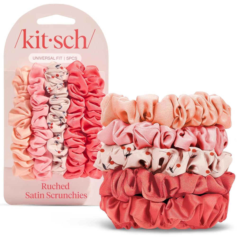 imageBridgerton x Kitsch Satin Scrunchies for Women No Snag No Tugging Soft amp Comfortable Scrunchies for Girls Perfect for Day or Night  Ideal Gifts for Women  Toile De Blue 2pcsAssorted Cherry Blossom