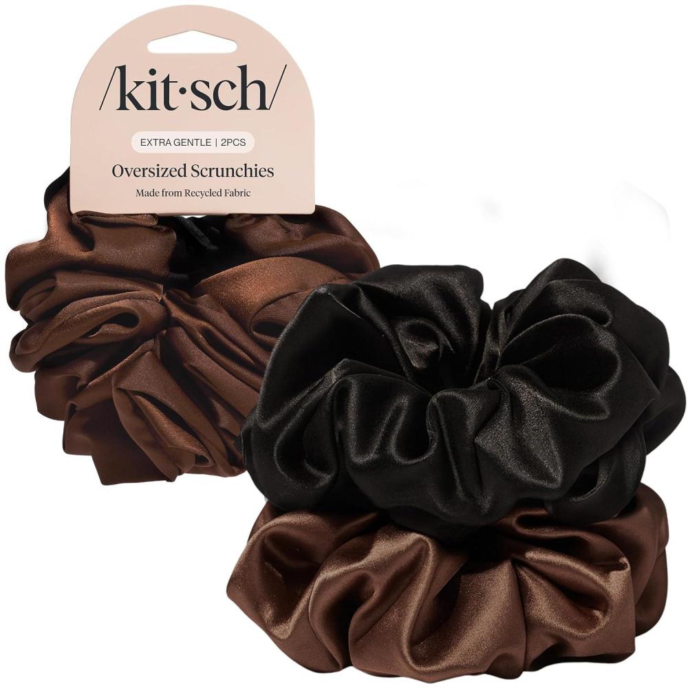 imageBridgerton x Kitsch Satin Scrunchies for Women No Snag No Tugging Soft amp Comfortable Scrunchies for Girls Perfect for Day or Night Ideal Gifts for Women Toile De Blue 2pcsBlack Chocolate