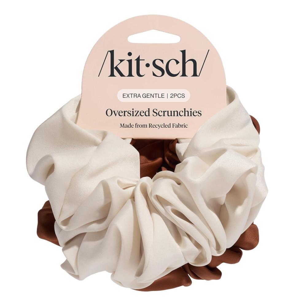 imageBridgerton x Kitsch Satin Scrunchies for Women No Snag No Tugging Soft amp Comfortable Scrunchies for Girls Perfect for Day or Night Ideal Gifts for Women Toile De Blue 2pcsCamel Cream