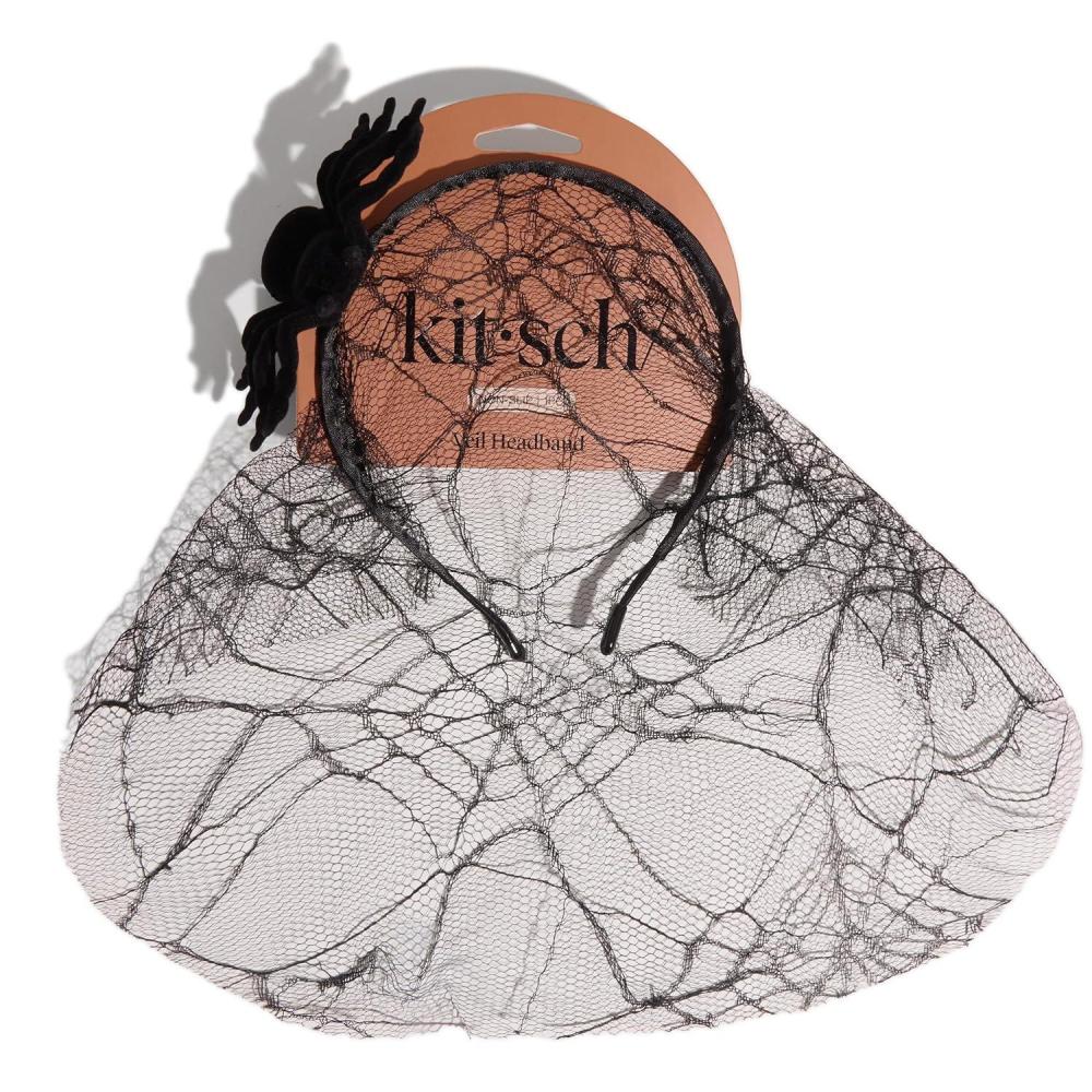 imageKitsch Lace Headband amp Mask  Black Cat Halloween Accessories  Elegant Lace Cat Ear amp Mask Duo  Black Headband for Halloween Costume Parties amp Hair Accessories  Ideal Gifts for Women  2pc SetSpiderweb