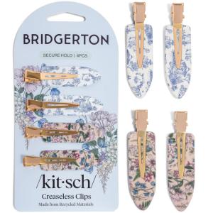 Bridgerton x Kitsch Creaseless Hair Clips for Women – No Crease, No Bend Hair Clips for Styling, Bangs, Makeup Application, Face Wash | Recycled Acrylic – Toile in Bloom | Ideal Gifts for Women, 4pcs(Toile in Bloom)