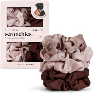 Bridgerton x Kitsch Satin Scrunchies for Women, No Snag, No Tugging, Soft & Comfortable Scrunchies for Girls, Perfect for Day or Night | Ideal Gifts for Women – Toile De Blue, 2pcs(Cameo)