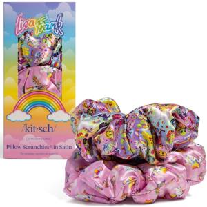 Bridgerton x Kitsch Satin Scrunchies for Women, No Snag, No Tugging, Soft & Comfortable Scrunchies for Girls, Perfect for Day or Night | Ideal Gifts for Women – Toile De Blue, 2pcs(Lisa Frank)