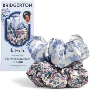 Bridgerton x Kitsch Satin Scrunchies for Women, No Snag, No Tugging, Soft & Comfortable Scrunchies for Girls, Perfect for Day or Night | Ideal Gifts for Women – Toile De Blue, 2pcs(Toile De Blue)