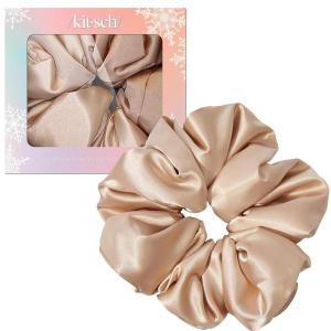Bridgerton x Kitsch Satin Scrunchies for Women, No Snag, No Tugging, Soft & Comfortable Scrunchies for Girls, Perfect for Day or Night | Ideal Gifts for Women – Toile De Blue, 2pcs(Champagne)