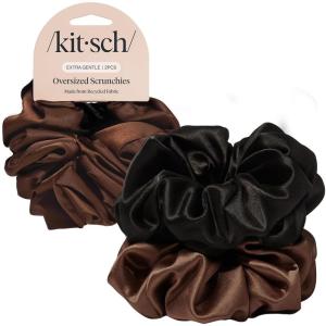 Bridgerton x Kitsch Satin Scrunchies for Women, No Snag, No Tugging, Soft & Comfortable Scrunchies for Girls, Perfect for Day or Night | Ideal Gifts for Women – Toile De Blue, 2pcs(Black & Chocolate)