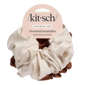 Bridgerton x Kitsch Satin Scrunchies for Women, No Snag, No Tugging, Soft & Comfortable Scrunchies for Girls, Perfect for Day or Night | Ideal Gifts for Women – Toile De Blue, 2pcs(Camel & Cream)