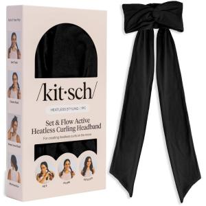 Kitsch Set & Flow Active Heatless Curling Headband For Women – Achieves Heatless Curls Overnight, No Heat Damage | Heatless Curlers with Flexible Fit | Great During Gym Sessions, Travel – Black, 1pc