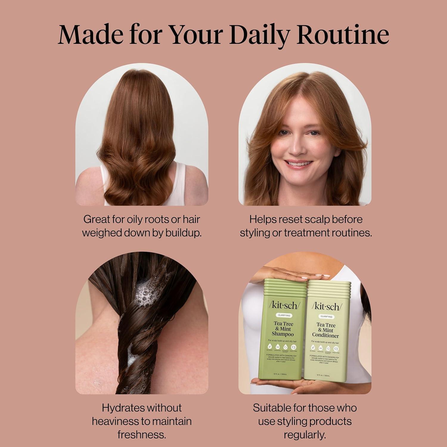 imageKitsch Clarifying Tea Tree Liquid Conditioner for Women amp Men Lightweight Hydration Hair Conditioner with Peppermint amp Tea Tree Oil for Oily Hair amp Scalp Buildup Made in USA Hair Care 12 oz