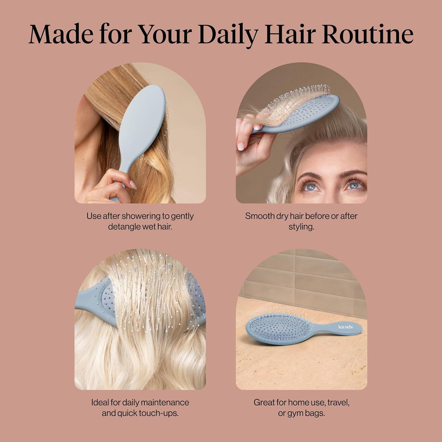 imageKitsch Recycled Plastic WetDry Hair Brush Detangling Tool for Curly or Straight Styles Brush for Tangled Strands Flexible Hairbrush Bristles Brushes for Women amp Men Adults amp Kids TerracottaHaze Blue