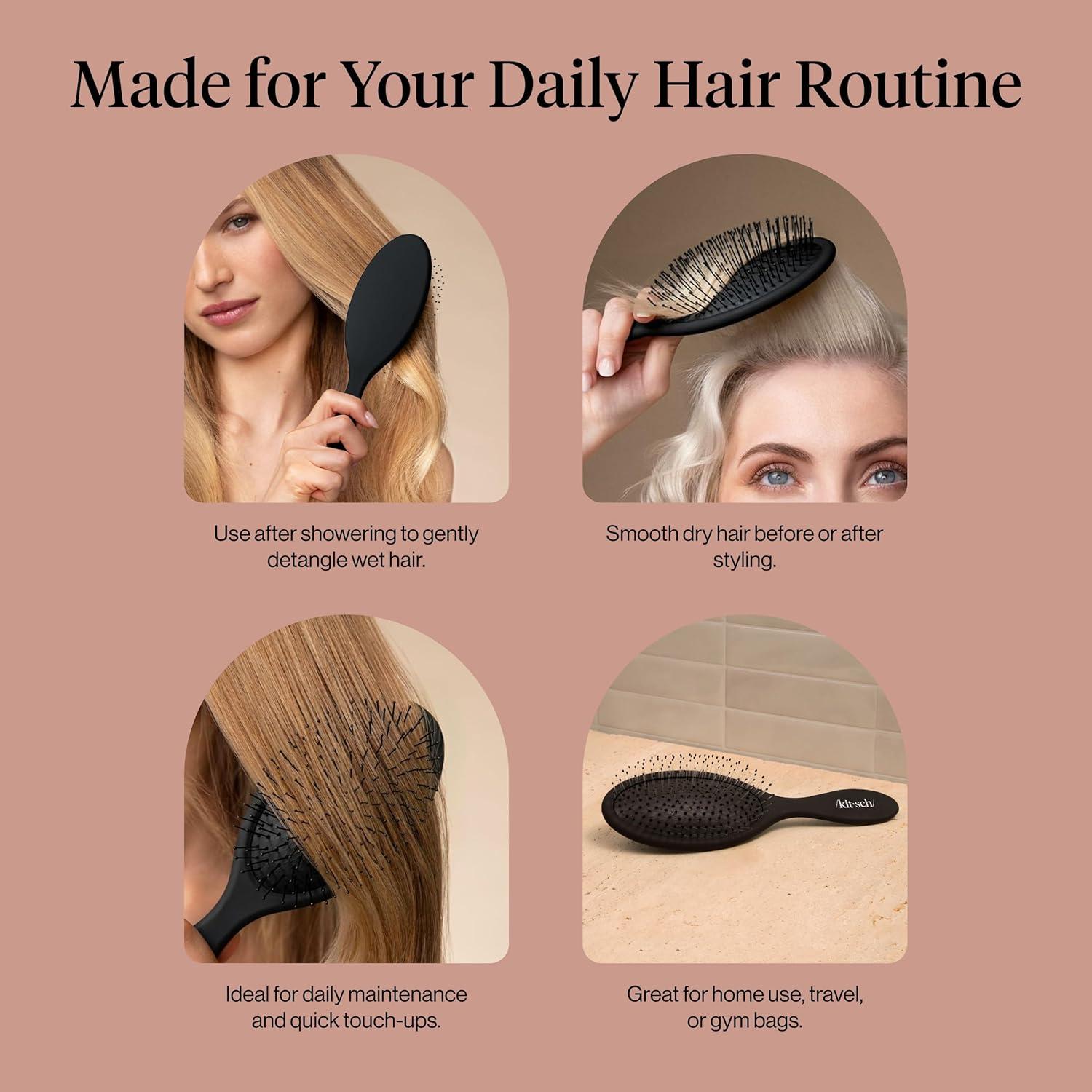 imageKitsch Recycled Plastic WetDry Hair Brush Detangling Tool for Curly or Straight Styles Brush for Tangled Strands Flexible Hairbrush Bristles Brushes for Women amp Men Adults amp Kids BlackBlack