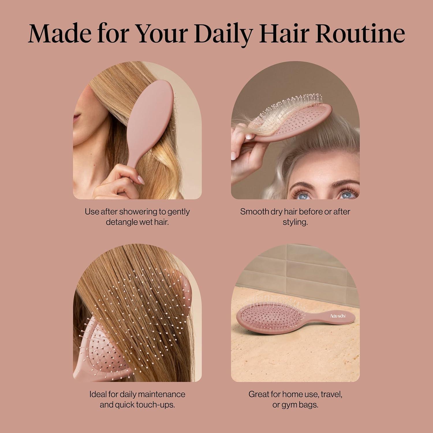 imageKitsch Recycled Plastic WetDry Hair Brush Detangling Tool for Curly or Straight Styles Brush for Tangled Strands Flexible Hairbrush Bristles Brushes for Women amp Men Adults amp Kids TerracottaTerracotta