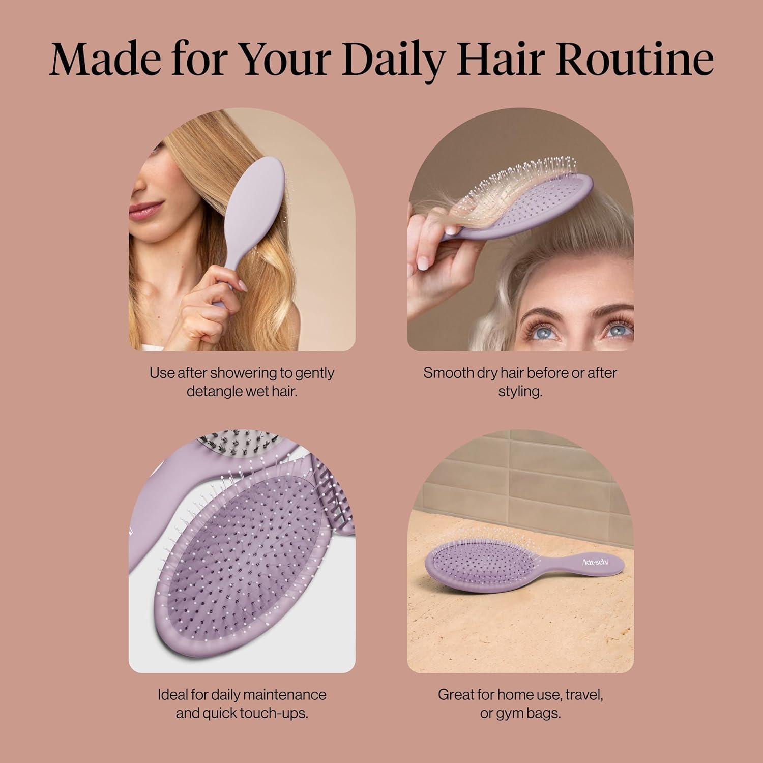 imageKitsch Recycled Plastic WetDry Hair Brush Detangling Tool for Curly or Straight Styles Brush for Tangled Strands Flexible Hairbrush Bristles Brushes for Women amp Men Adults amp Kids BlackSoft Violet