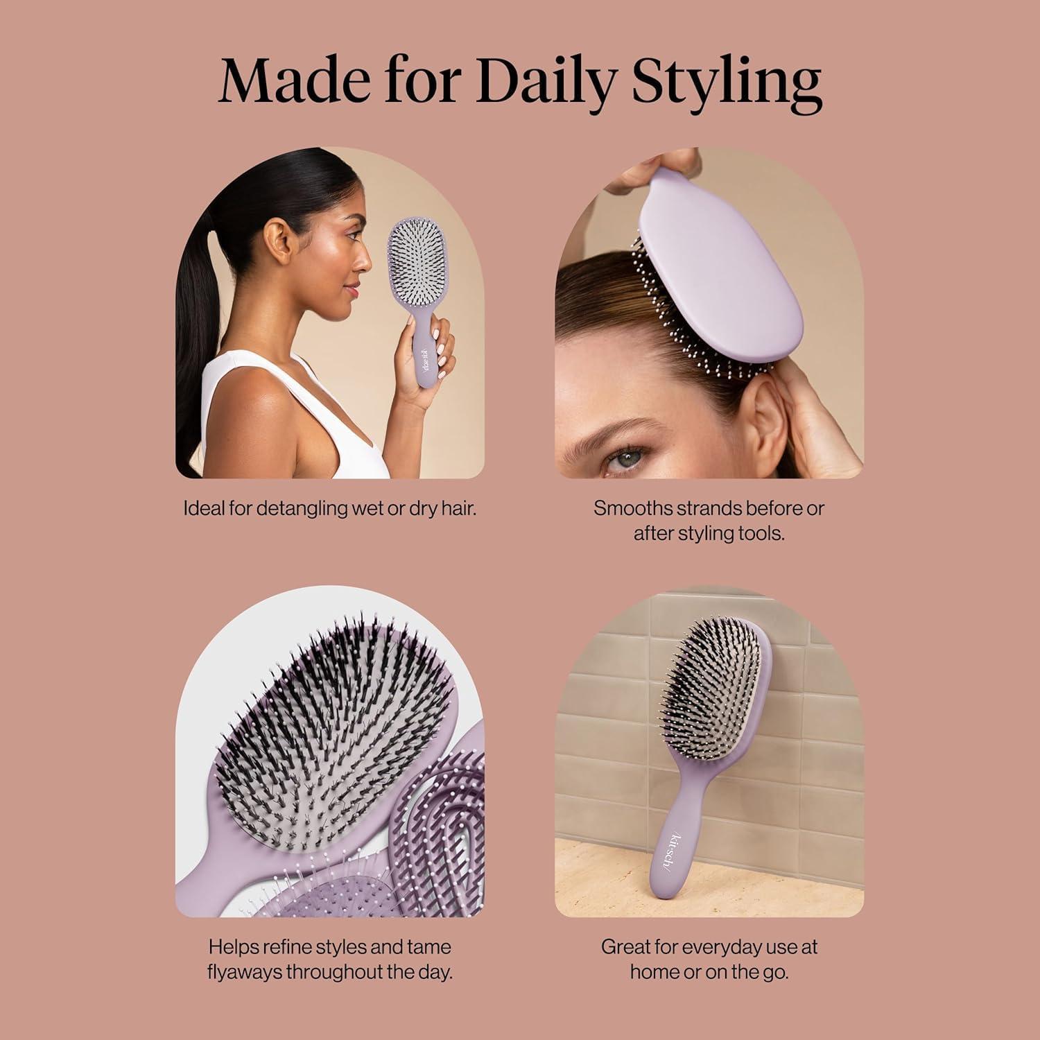 imageKitsch Smooth amp Polish Brush Dual Bristle Detangler Brush Shine amp Frizz Control Vegan Boar amp Nylon Hair Brush with Cushioned Pad for Scalp Massage Hair Care Tool for All Hair Types TerracottaSoft Violet