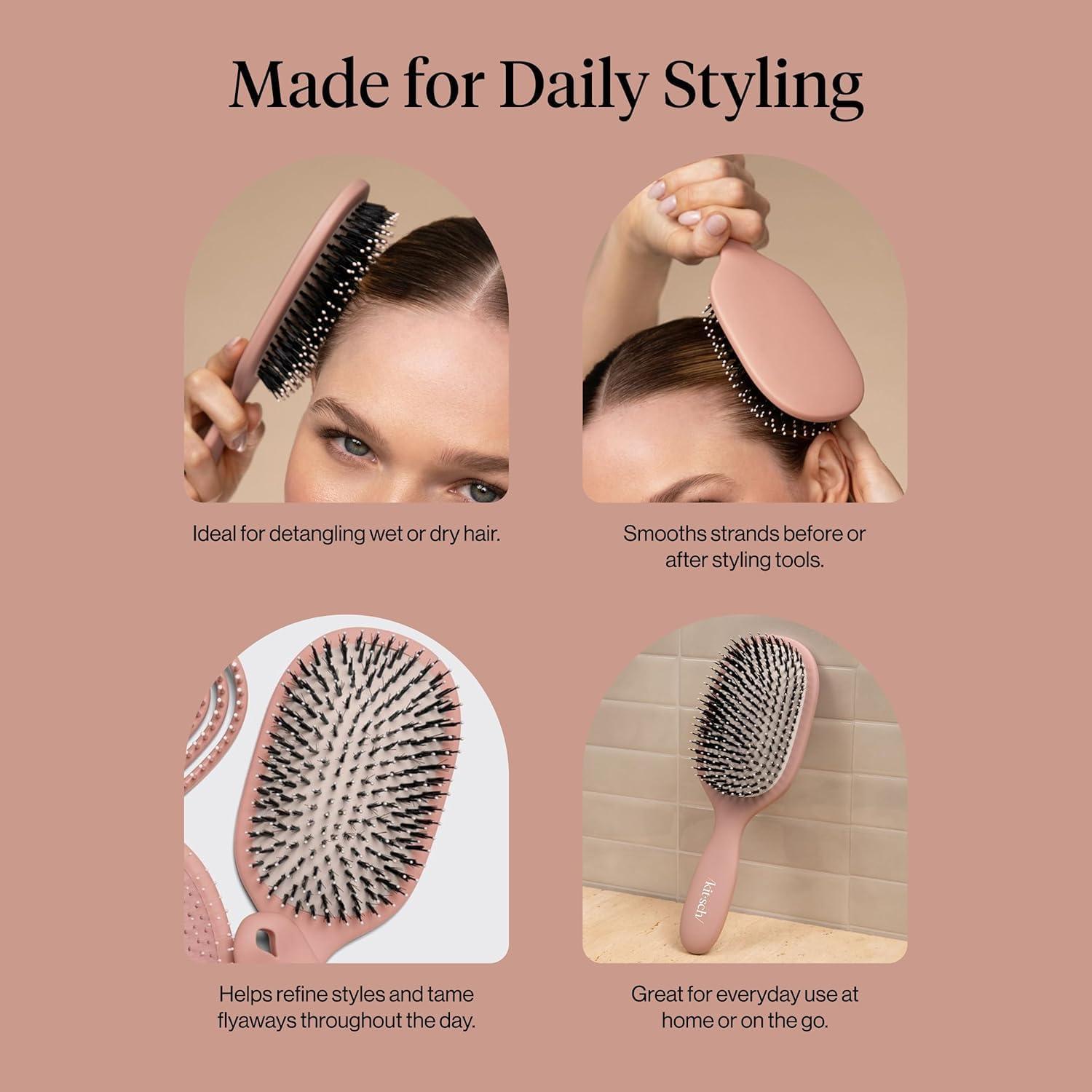 imageKitsch Smooth amp Polish Brush Dual Bristle Detangler Brush Shine amp Frizz Control Vegan Boar amp Nylon Hair Brush with Cushioned Pad for Scalp Massage Hair Care Tool for All Hair Types TerracottaTerracotta