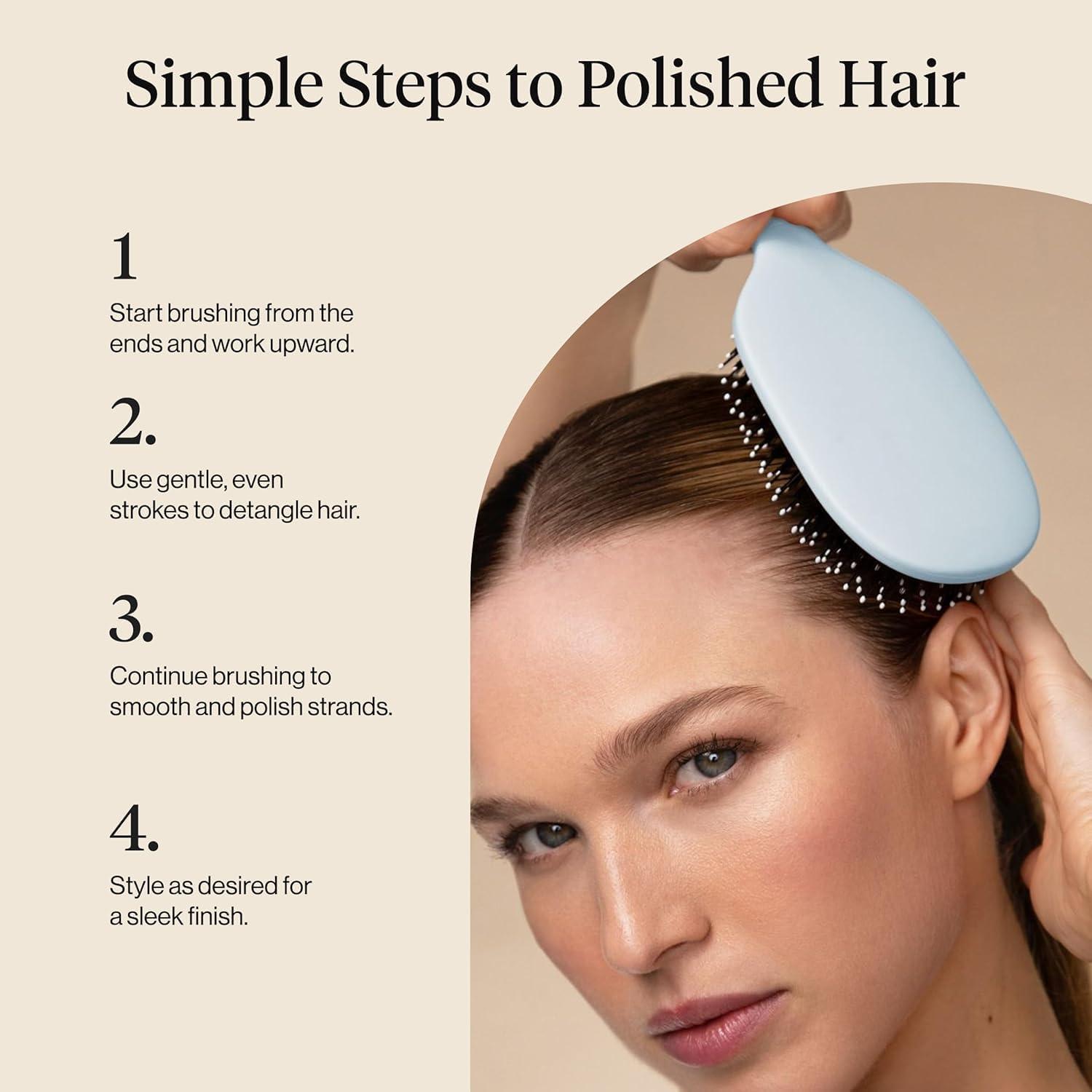 imageKitsch Smooth amp Polish Brush Dual Bristle Detangler Brush Shine amp Frizz Control Vegan Boar amp Nylon Hair Brush with Cushioned Pad for Scalp Massage Hair Care Tool for All Hair Types TerracottaHaze Blue