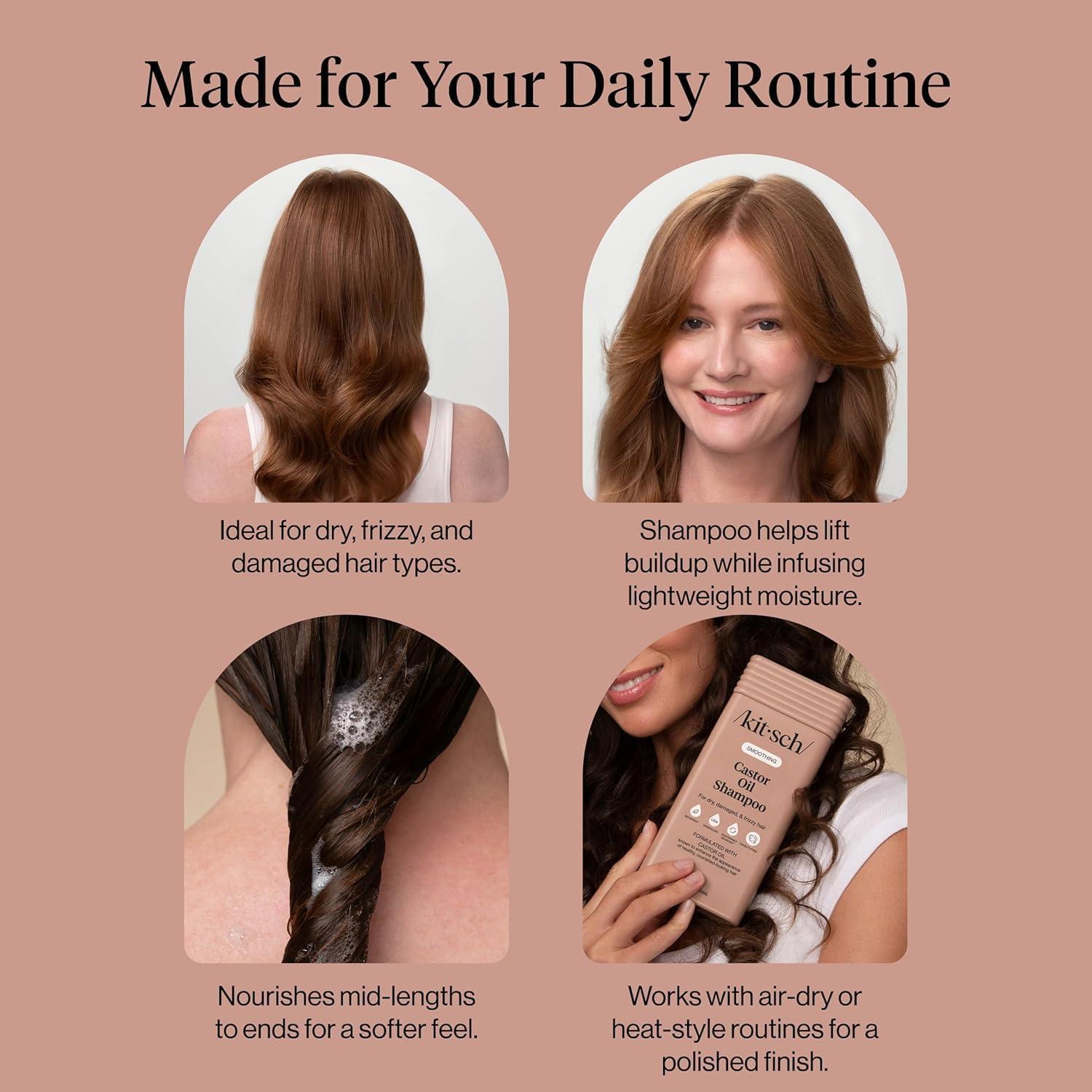 imageKitsch Smoothing Castor Oil Liquid Shampoo Nourishing Hair Shampoo for Men and Women Smooths Dry Damaged amp Frizzy Hair Clean BioBased ColorSafe Hair Care Made in USA 12 oz