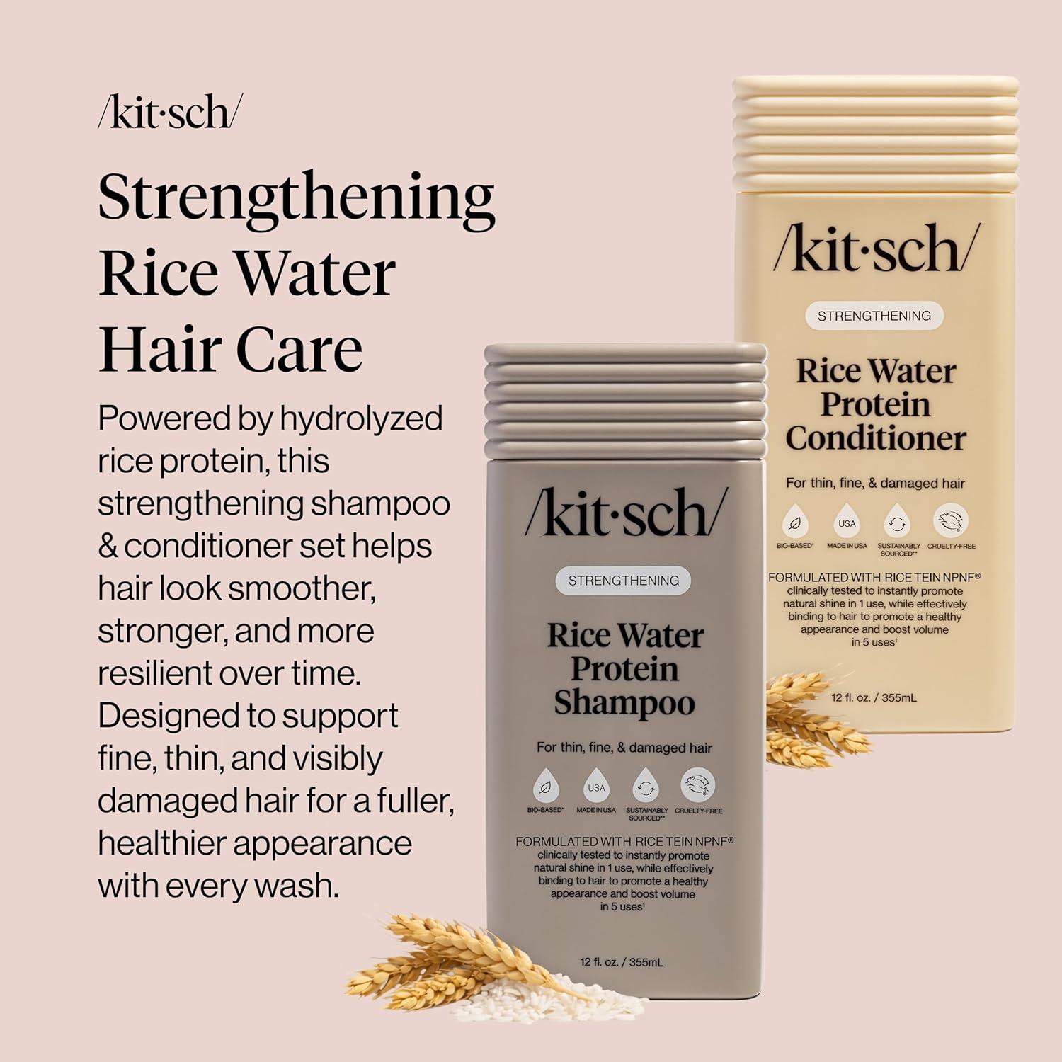 imageKitsch Strengthening Rice Water Protein Shampoo amp Conditioner Set Hair Growth amp Volumizing Hair Care for Thin Fine amp Damaged Hair Paraben Phthalates amp Silicone Free Made in USA 12 oz
