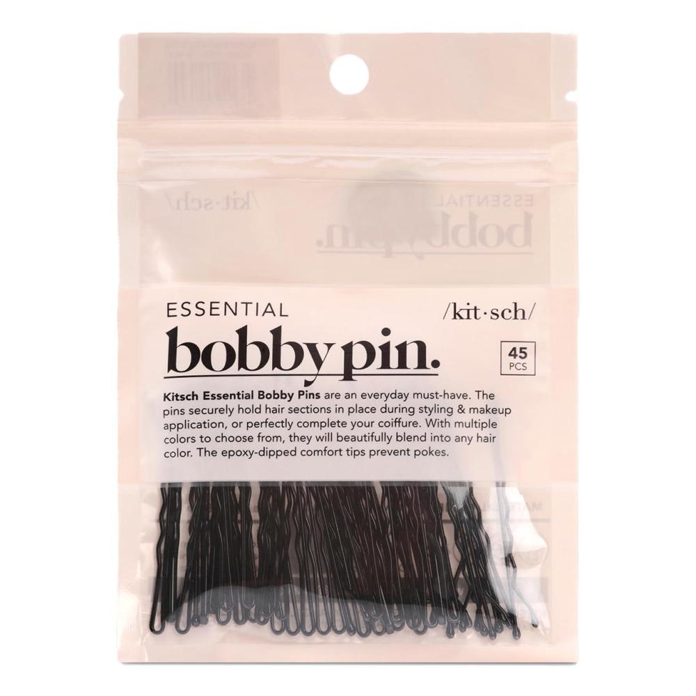 imageKitsch Brown Bobby Pins  187 Inches  Hair Accessories for Kids Girls and Women  Bobby Pin Stylist Must Haves Makeup  Ideal Gifts for Women  45 pcsBlack