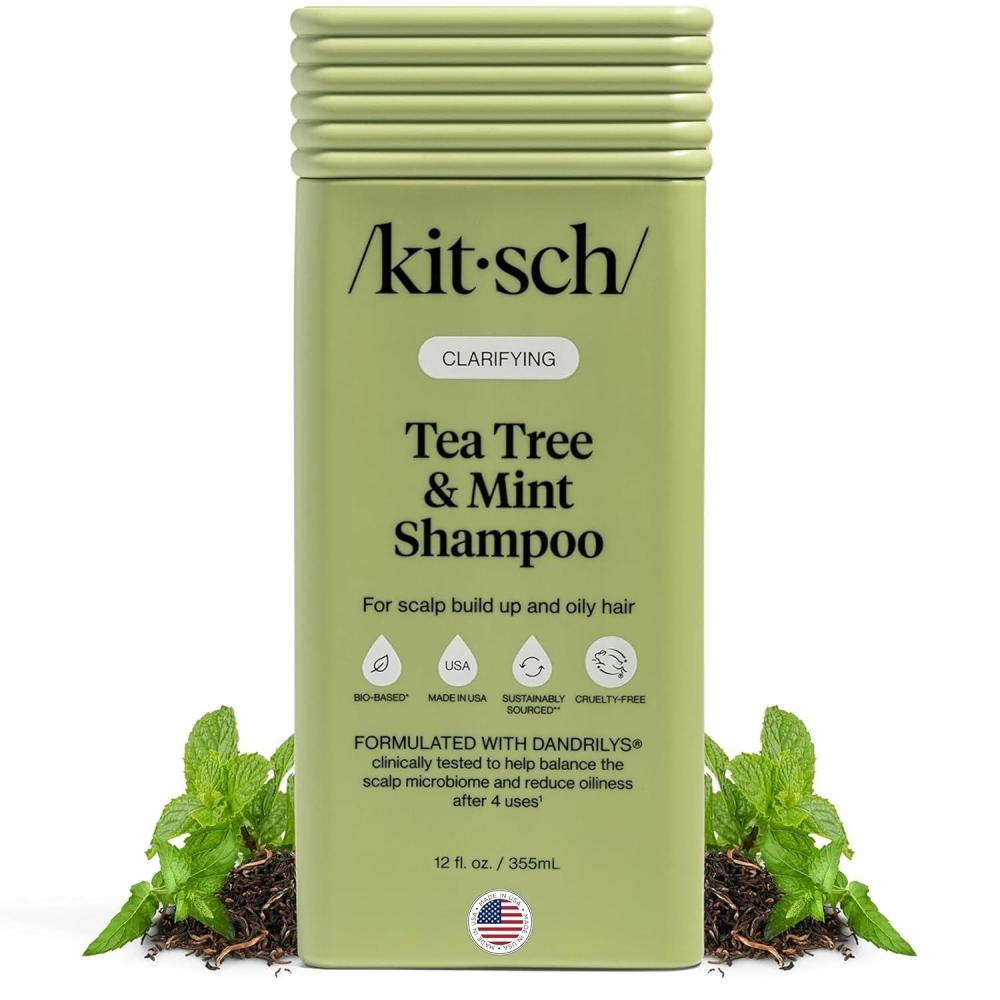 imageKitsch Clarifying Tea Tree amp Mint Liquid Shampoo for Men and Women Clarifying Shampoo with Peppermint amp Tea Tree Oil for Oily Hair amp Scalp Buildup Clean ColorSafe Hair Care Made in USA 12 oz