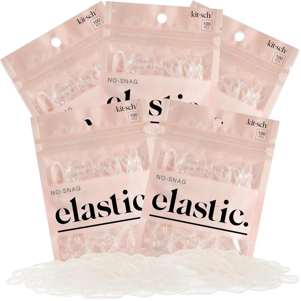 imageKitsch Hair Ties No Damage for Kids Teens and Women  Rubber Bands for Hair Styling  No Snag Hair Elastics  Daily Hair Accessories  Ideal Gifts for Women  500pcs BrownClear