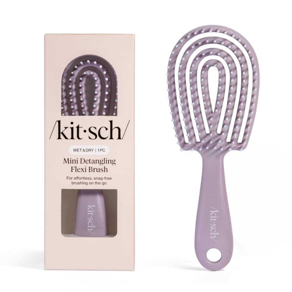 imageKitsch Mini Detangling Flexi Hairbrush Flexible Curly Hair Brush for Women Men amp Kids Detangler Brush with Bendable Frame and UltraSmooth Bristles for Wet or Dry Strands Soft Violet
