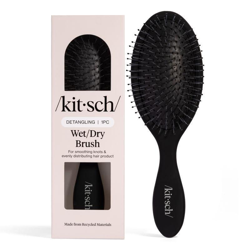imageKitsch Recycled Plastic WetDry Hair Brush Detangling Tool for Curly or Straight Styles Brush for Tangled Strands Flexible Hairbrush Bristles Brushes for Women amp Men Adults amp Kids BlackBlack