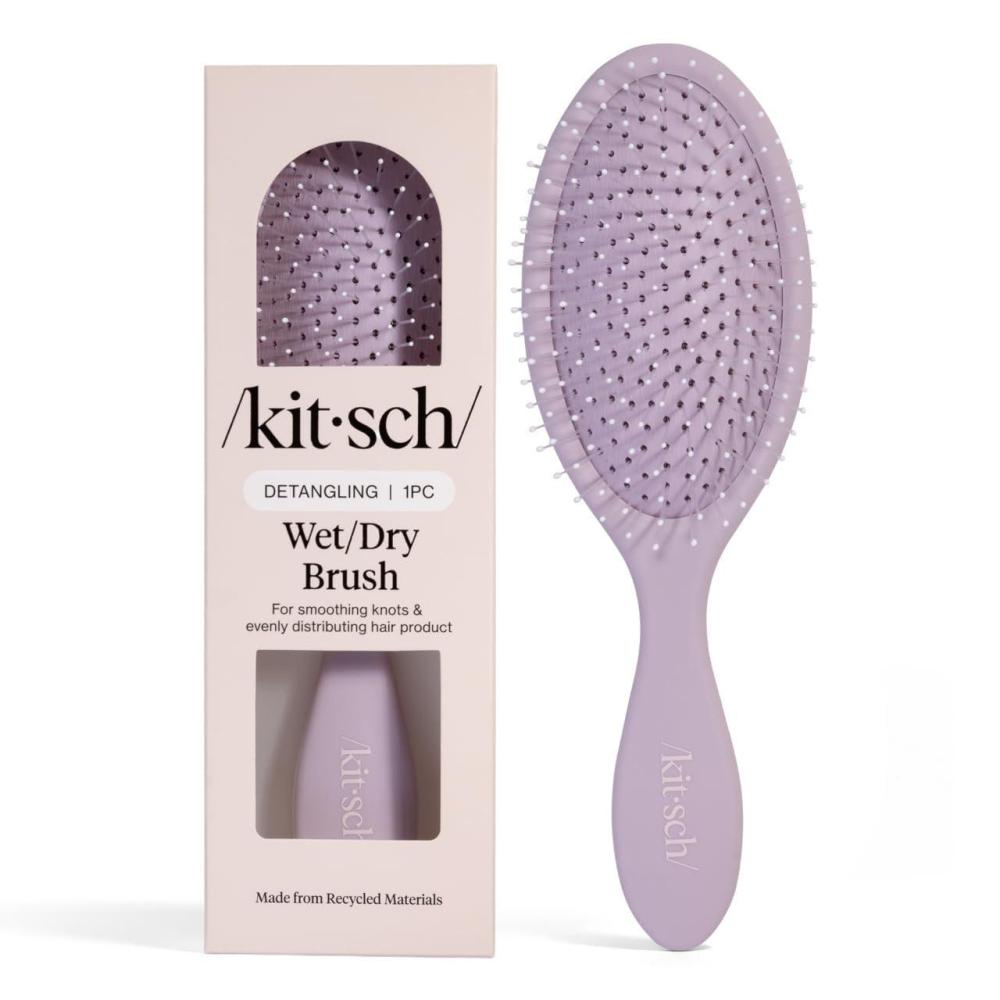 imageKitsch Recycled Plastic WetDry Hair Brush Detangling Tool for Curly or Straight Styles Brush for Tangled Strands Flexible Hairbrush Bristles Brushes for Women amp Men Adults amp Kids TerracottaSoft Violet