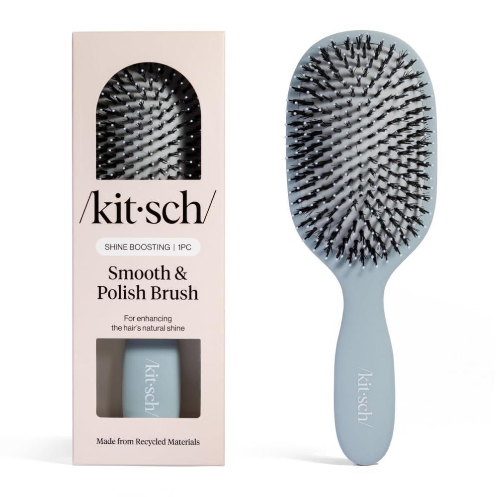 imageKitsch Smooth amp Polish Brush  Dual Bristle Detangler Brush Shine amp Frizz Control  Vegan Boar amp Nylon Hair Brush with Cushioned Pad for Scalp Massage  Hair Care Tool for All Hair Types  TerracottaHaze Blue